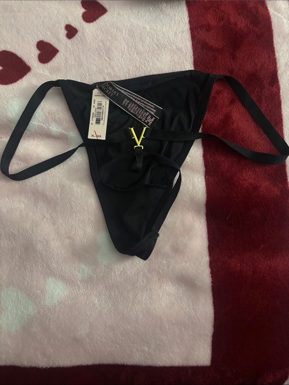 Victoria's Secret Black V-String Thong with Gold V Charm